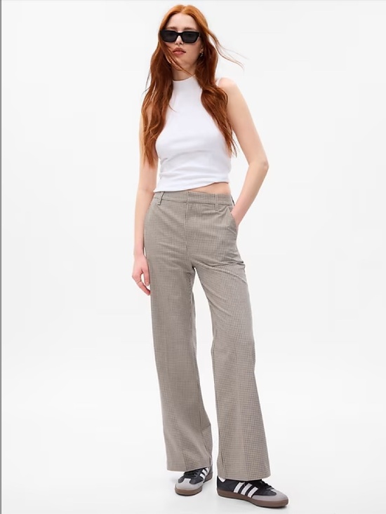 GAP Pants - GAP High Rise Flare Khakis Brown Plaid Size 6 Chic Casual Trousers